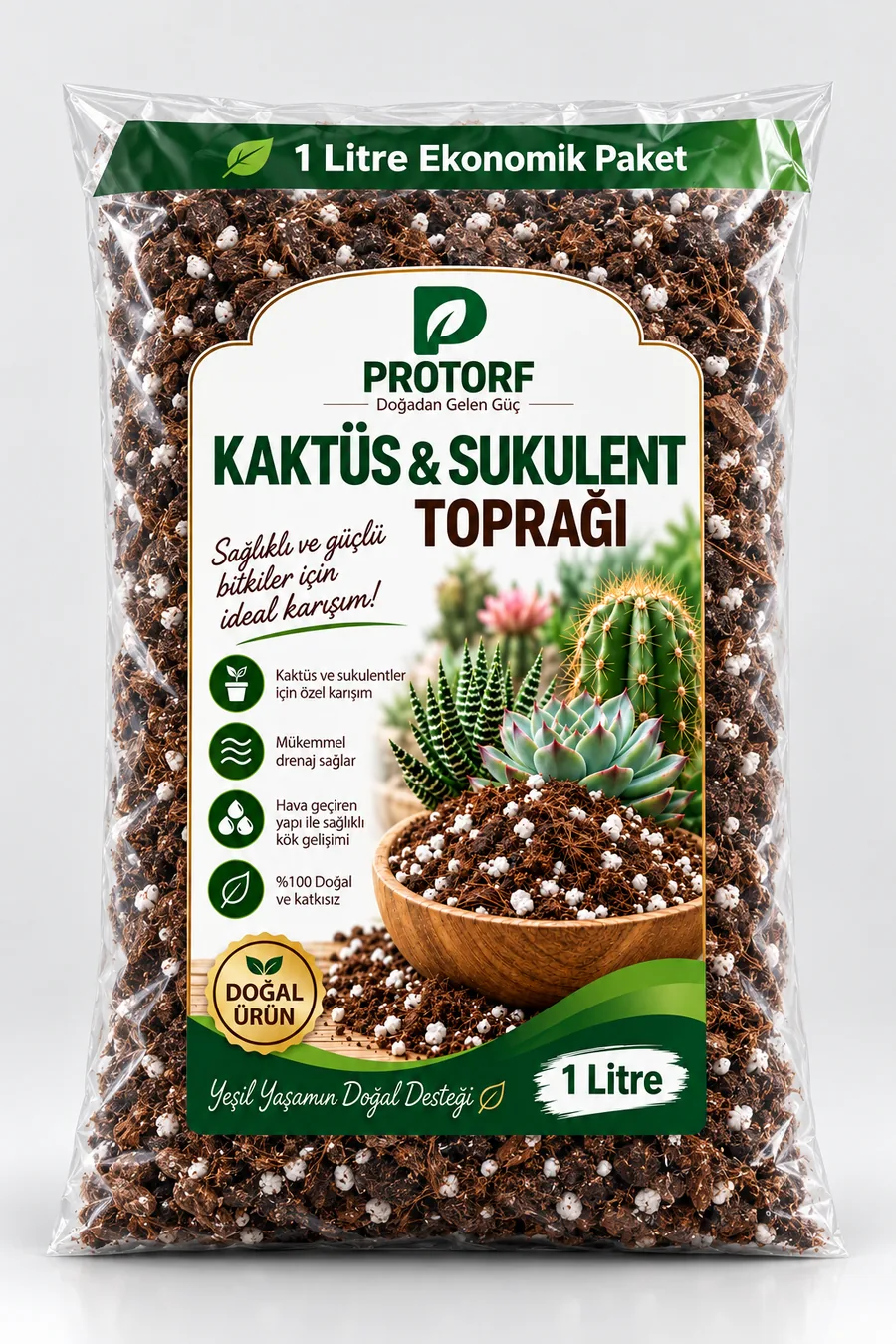 Kaktüs ve Sukulent Toprağı 1 litre paket